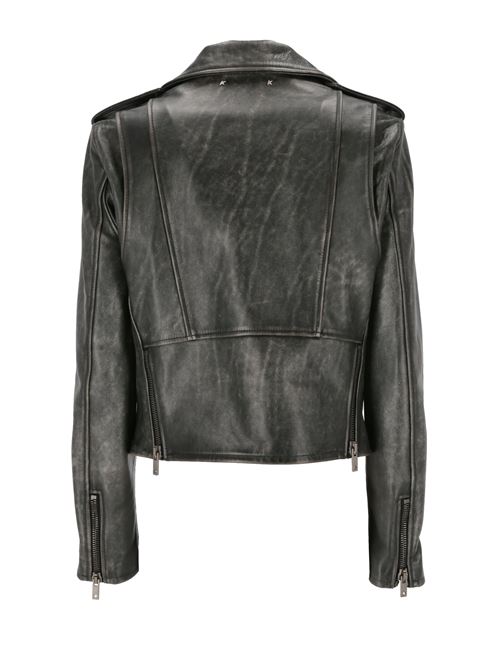 Brown leather distressed-effect leather biker jacket Golden Goose | GWP00848P00064790100